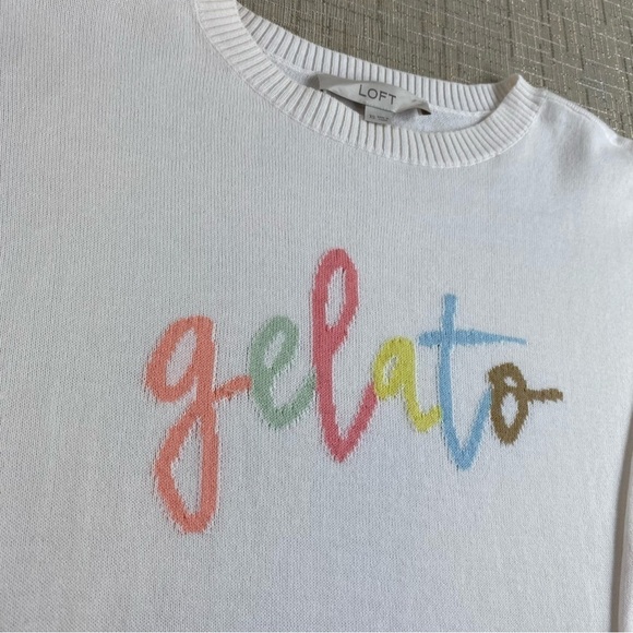Loft Off-white Summer Novelty Print Gelato Spellout Lightweight Sweater Sz‎ XS - Picture 6 of 14